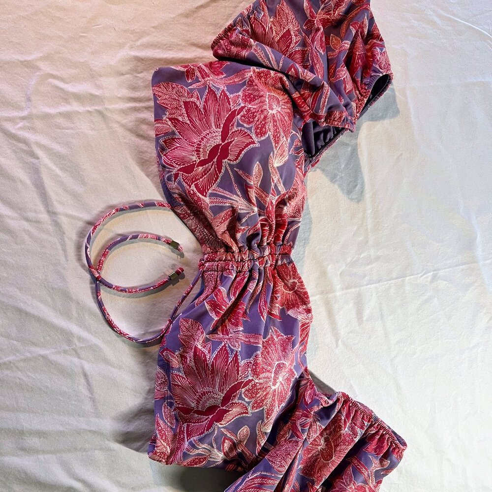 Time and Tru Pink and Purple Floral Bikini top